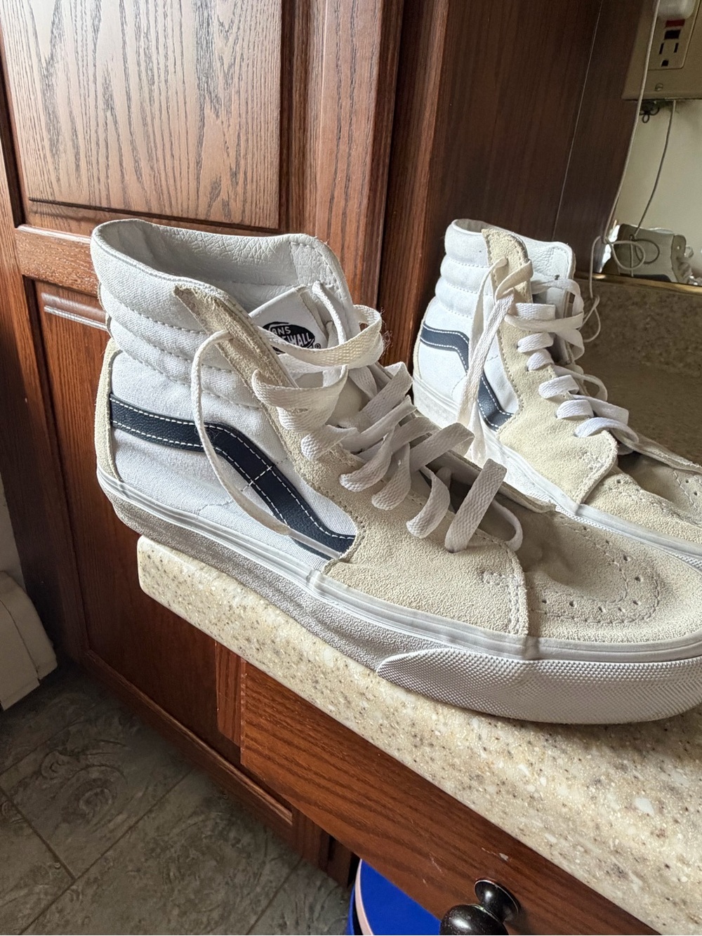 Vans White High-Top Sneakers with Black Side Stripe
